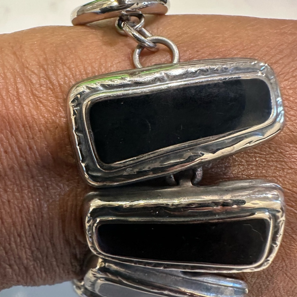 Vintage Silver And Black Rectangular Bracelet - image 3